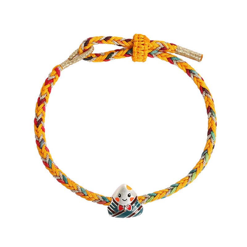 Nimara Ritual 925 Sterling Silver Dragon Boat Festival Zongzi Pattern Luck Handmade Multicolored Rope Child Adult Bracelet