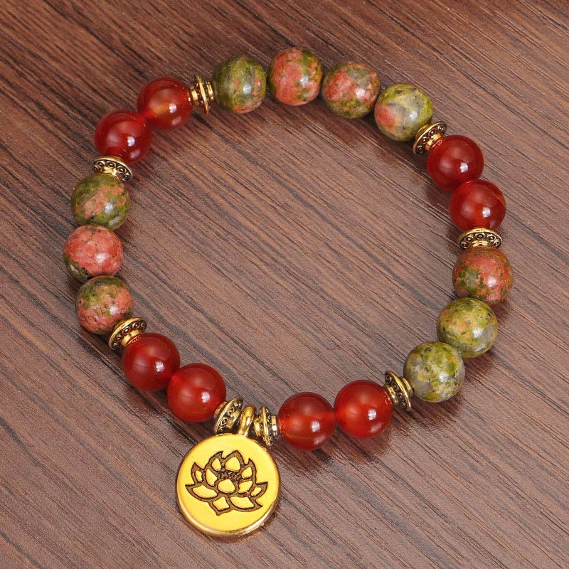 Nimara Ritual Tibetan Picture Jasper Positive Lotus Bracelet Set