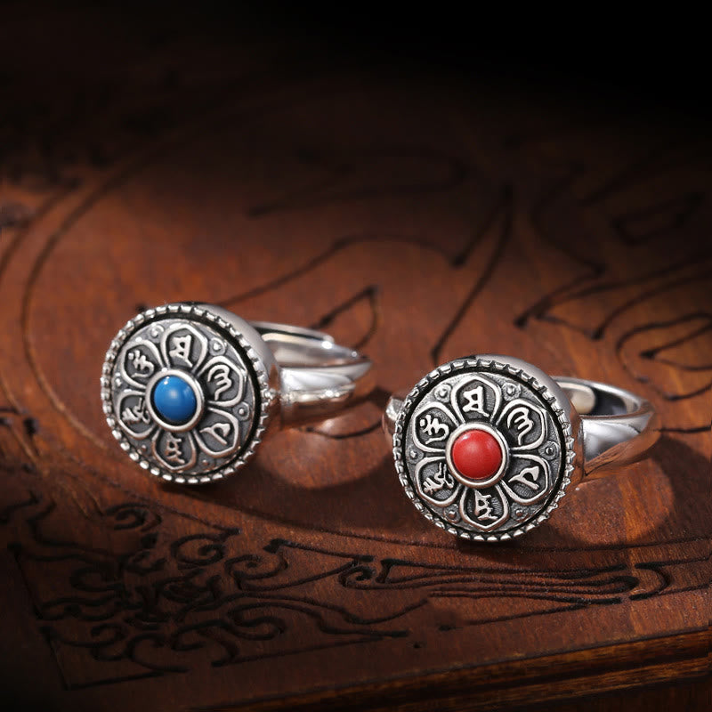 Nimara Ritual Tibetan Om Mani Padme Hum Peace Rotatable Ring