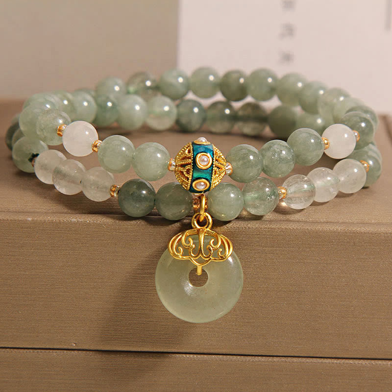 Nimara Ritual Green Aventurine Peace Buckle Charm Luck Double Wrap Bracelet