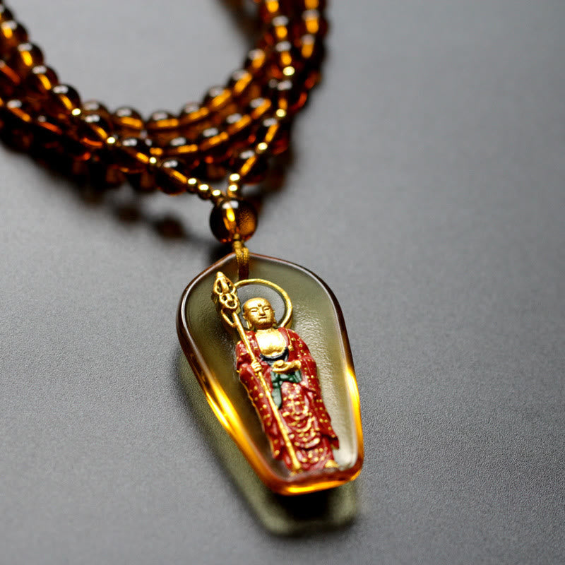 Nimara Ritual Ksitigarbha Buddha Liuli Crystal Compassion Amulet Necklace Pendant