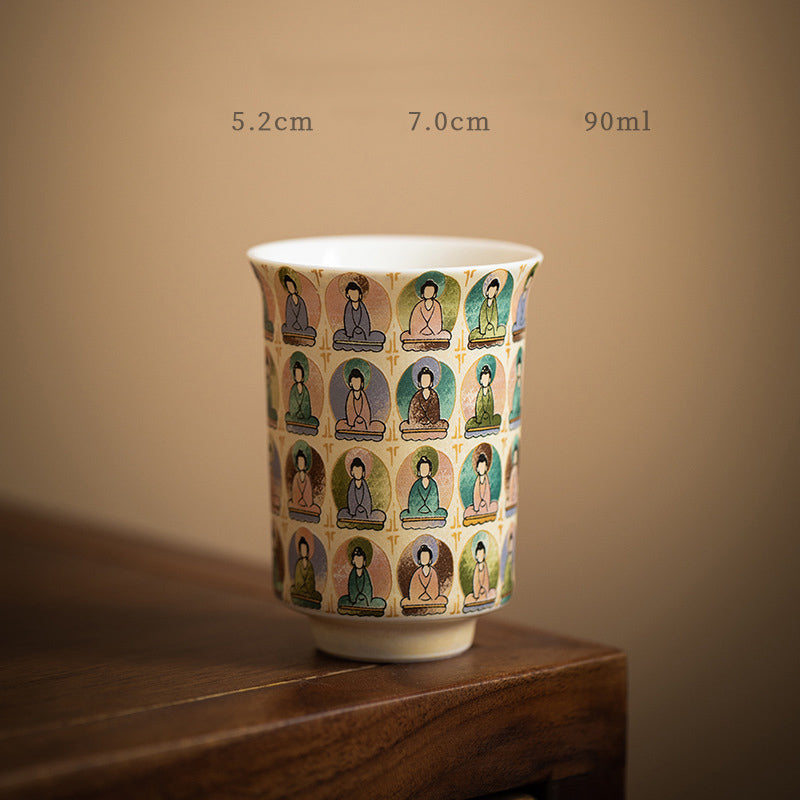 Nimara Ritual Dunhuang Color Thousand Buddhas Flying Apsaras Pattern Gaiwan Teacup Kung Fu Tea Cup With Lid