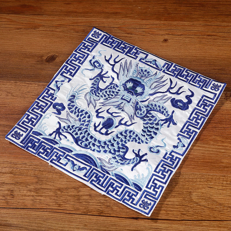 Nimara Ritual Crane Phoenix Dragon Kirin Embroidered Cup Mat Pad Tea Cup Coaster Square Kung Fu Tea Mat