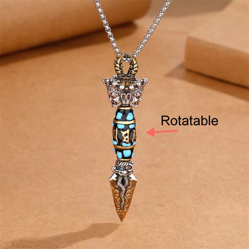 Nimara Ritual Tibet Om Mani Padme Hum Dzi Bead Dorje Vajra Pattern Wealth Rotatable Necklace Pendant