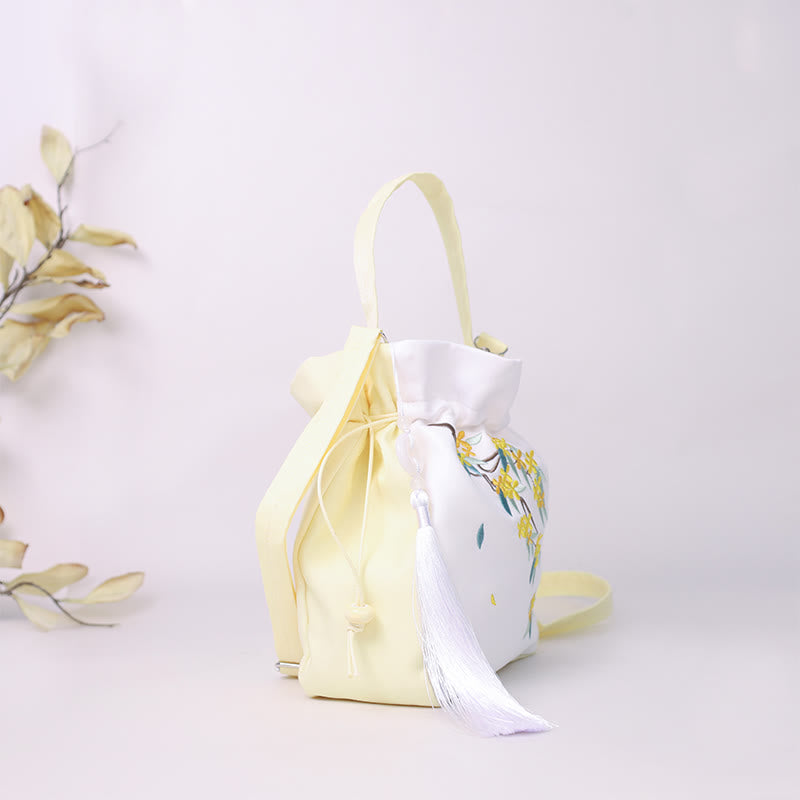 Nimara Ritual Embroidered Osmanthus Peony Grape Cat Cotton Linen Tote Crossbody Bag Shoulder Bag Handbag