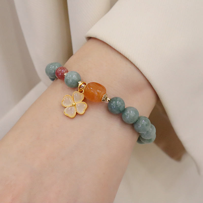 Nimara Ritual Jade Four Leaf Clover Charm Prosperity Bracelet