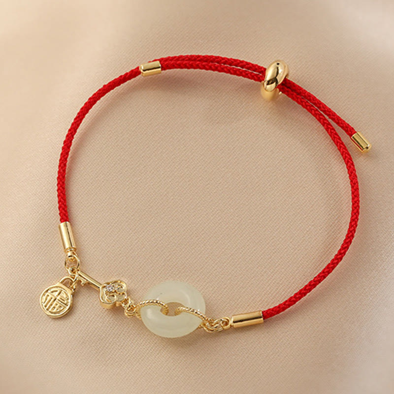 Attract Good Luck Hetian Jade Peace Buckle Red Rope Fortune Bracelet