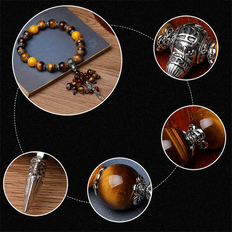 Nimara Ritual Natural Tiger Eye Red Agate Dragon Vein Agate Stone Vajra Dorje Power Healing Bracelet Car Decoration