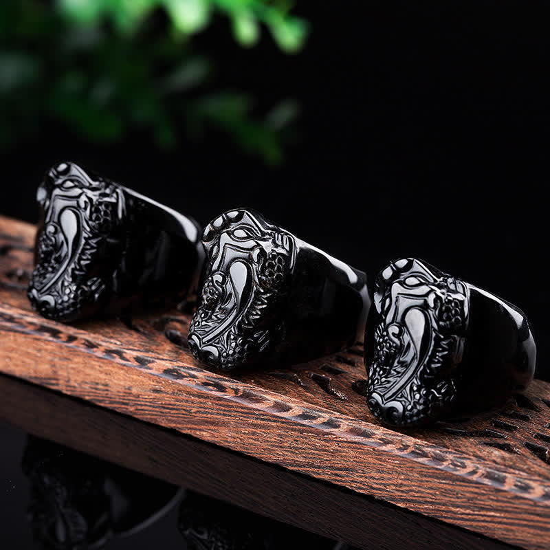 Nimara Ritual FengShui PiXiu Black Obsidian Strength Ring