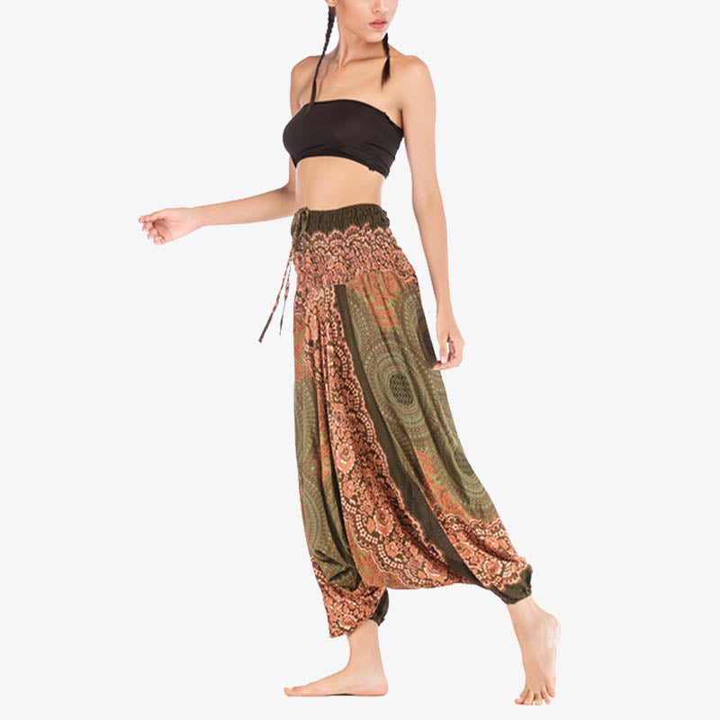 Nimara Ritual Two Style Wear Round Geometric Pattern Loose Smocked Harem Trousers Jumpsuit High Waist Women's Yoga Pants