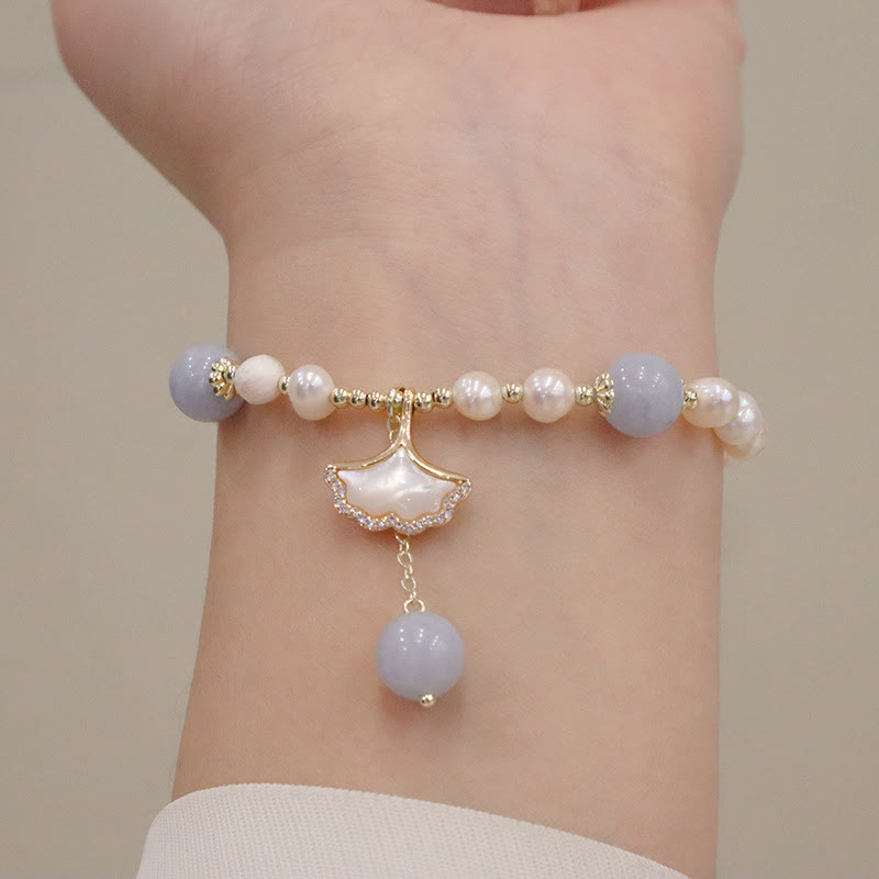 Nimara Ritual Natural Aquamarine Pearl Healing Ginkgo Leaf Butterfly Charm Bracelet
