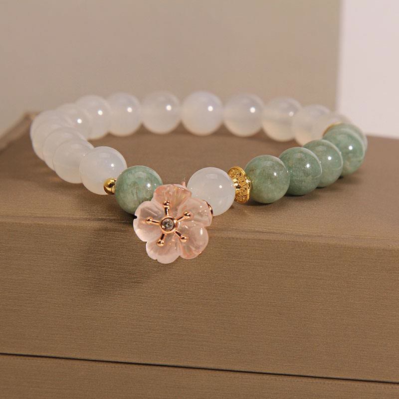 Nimara Ritual White Agate Jade Flower Charm Luck Protection Bracelet