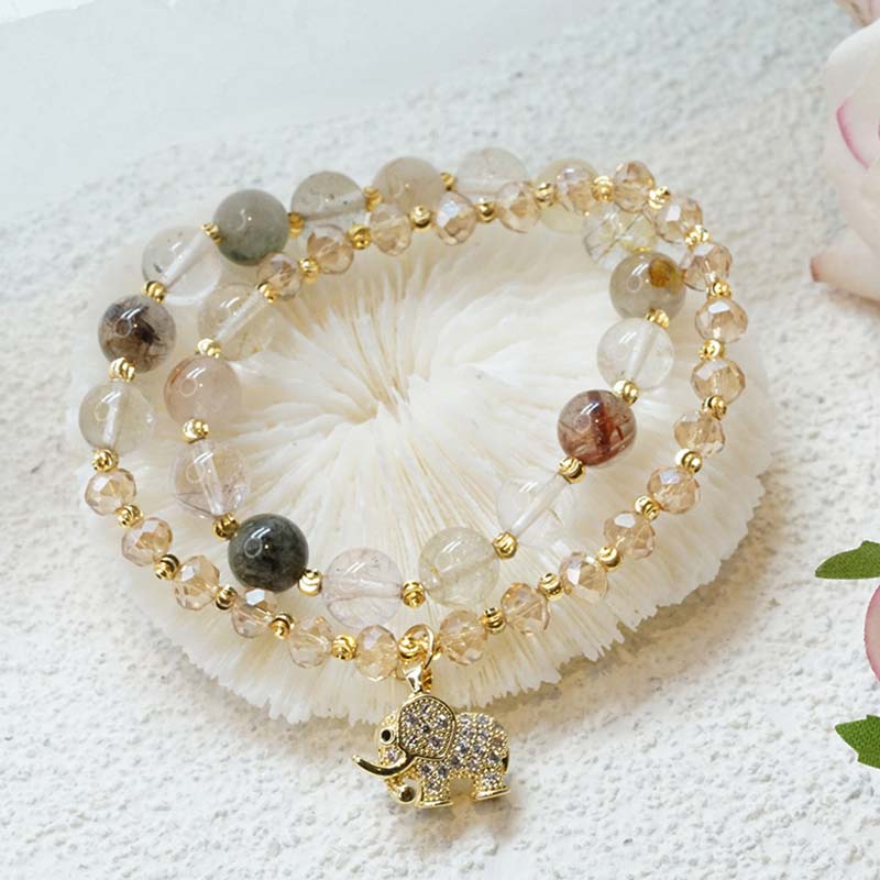 Nimara Ritual Rose Quartz Elephant Healing Energy Charm Bracelet