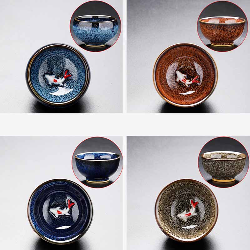 Nimara Ritual Small Koi Fish Kiln Change Chinese Jianzhan Ceramic Teacup Kung Fu Tea Cup 60ml