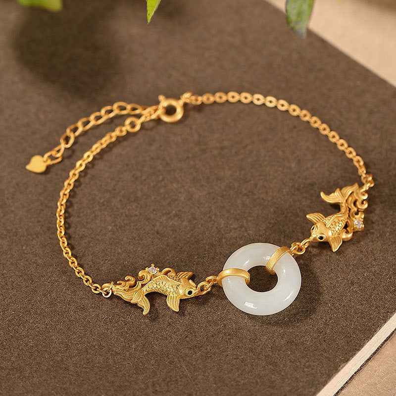 Nimara Ritual White Jade Koi Fish Prosperity Bracelet