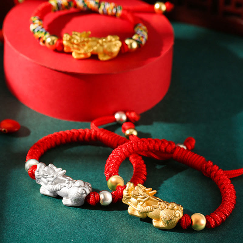 Nimara Ritual 999 Sterling Silver PiXiu Wealth King Kong Knot String Braided Kids Child Bracelet
