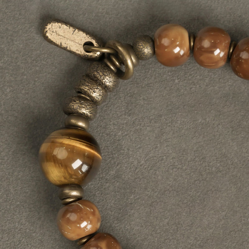 Nimara Ritual Kuka Seed Tiger Eye Gold Sheen Obsidian Brass Copper Wealth Luck Bracelet