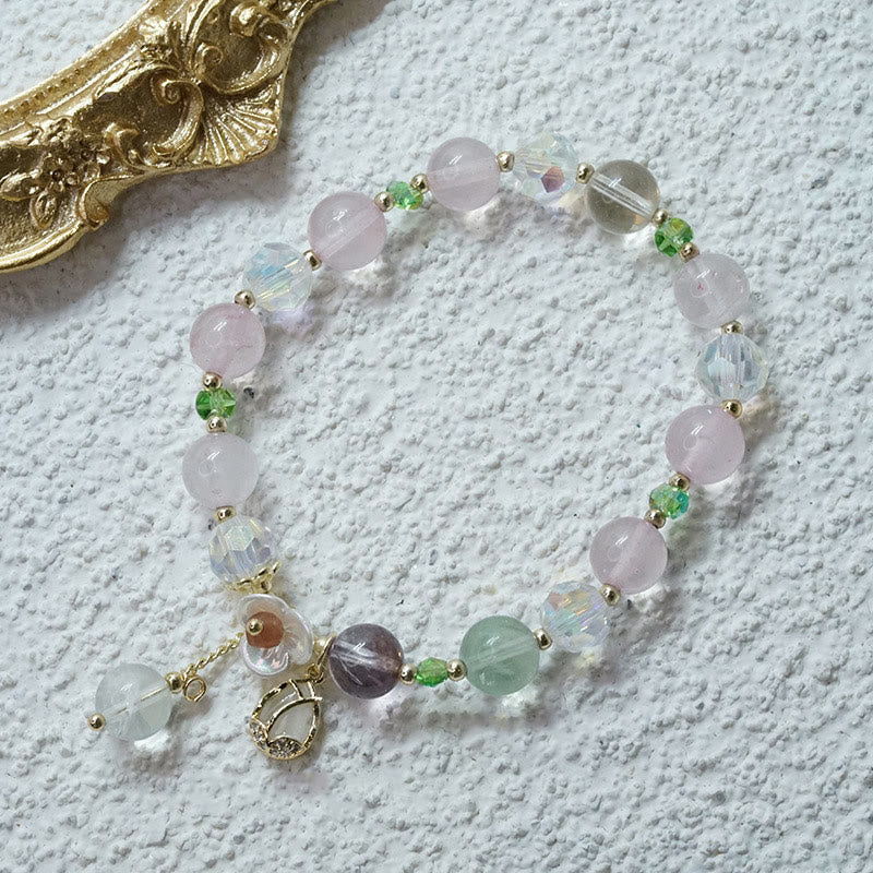 Nimara Ritual Strawberry Quartz Rutilated Quartz Fluorite Flower Healing Bracelet