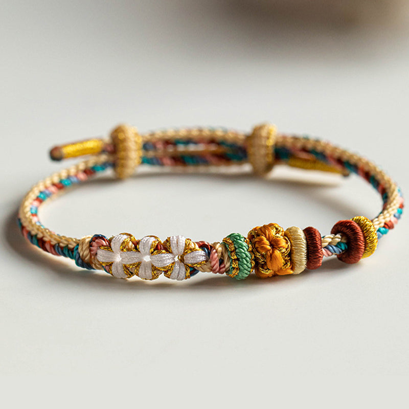 Nimara Ritual Handmade Dunhuang Color Peach Blossom Pattern Braid String Bracelet