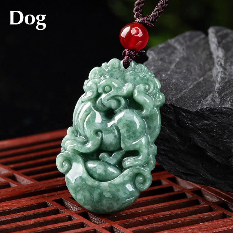 Nimara Ritual Natural Jade 12 Chinese Zodiac Prosperity Necklace Pendant