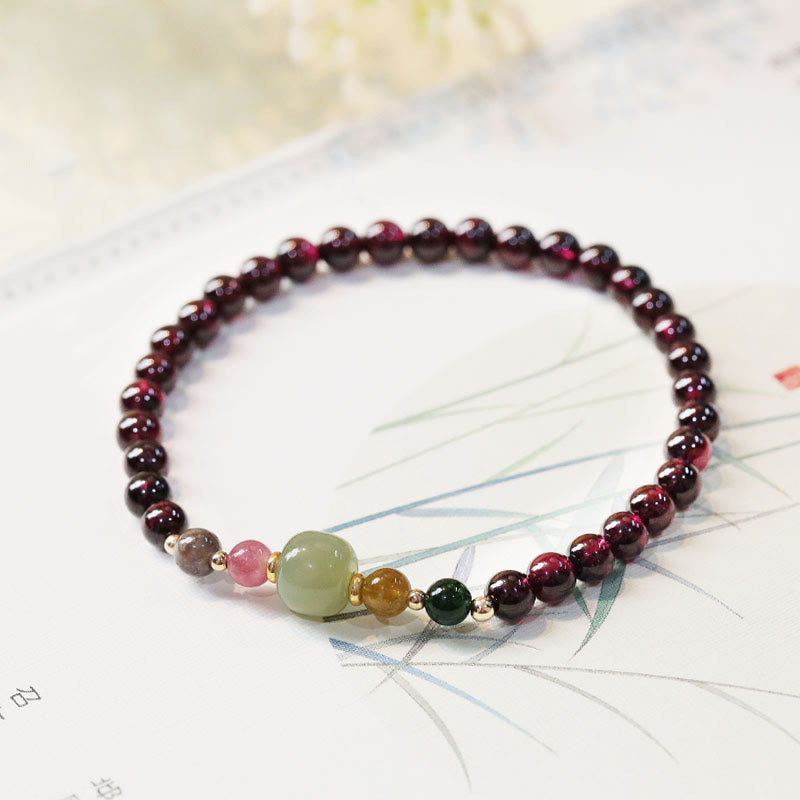 Nimara Ritual Natural Garnet Hetian Jade Tourmaline Bead Passion Bracelet