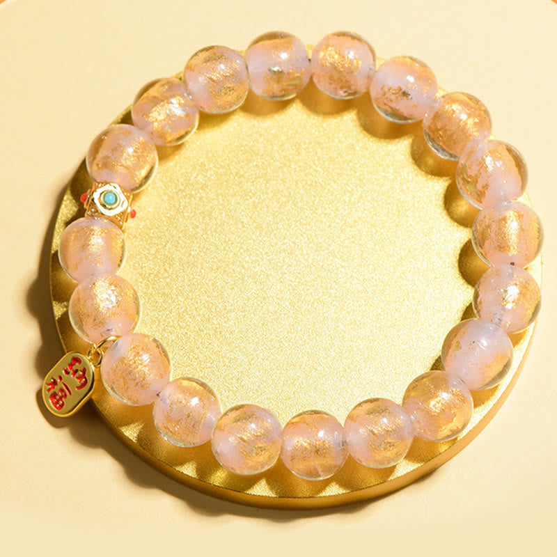Nimara Ritual Tibetan Incense Ash Liuli Glass Bead Lucky Fortune Fu Character Charm Bracelet