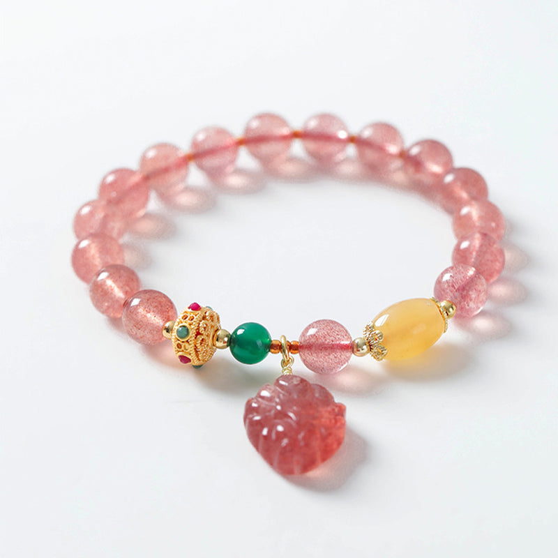 Nimara Ritual Natural Strawberry Quartz Nine Tailed Fox Healing Bracelet