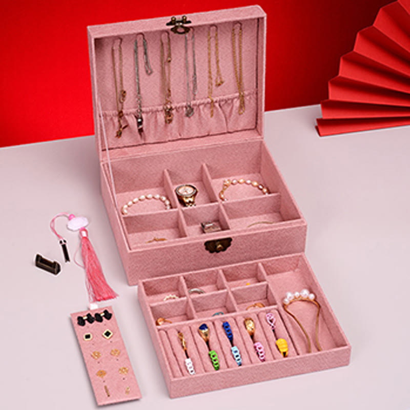 Nimara Ritual Simple Design Jewelry Box Organizer Two-Layer Jewelry Storage Box Flannel Box With Lock
