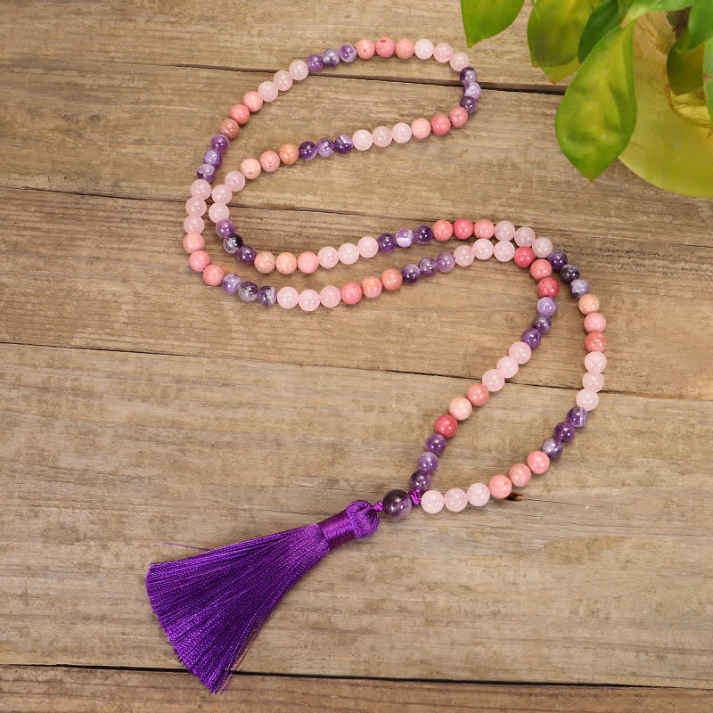 Nimara Ritual 108 Mala Beads Amethyst Rose Quartz Spiritual Healing Tassel Bracelet