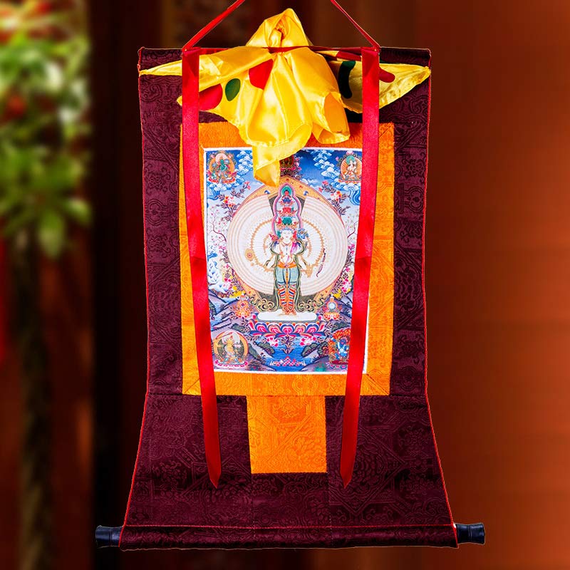 Nimara Ritual Tibetan Thousand-handed Avalokitesvara Framed Thangka Blessing Decoration