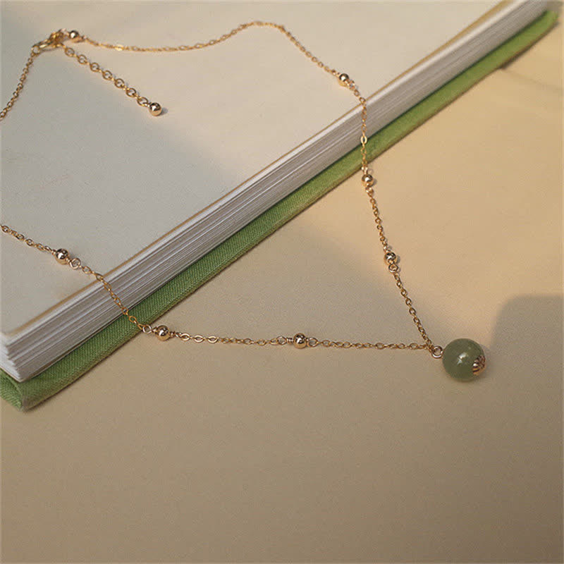 Nimara Ritual 14k Gold Plated Hetian Jade Luck Beaded Necklace Pendant