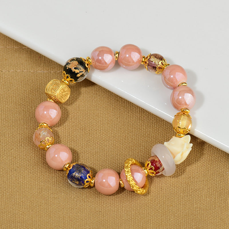 Nimara Ritual Tibetan Incense Ash Liuli Glass Bead Luck Protection Nine Tailed Fox Bracelet
