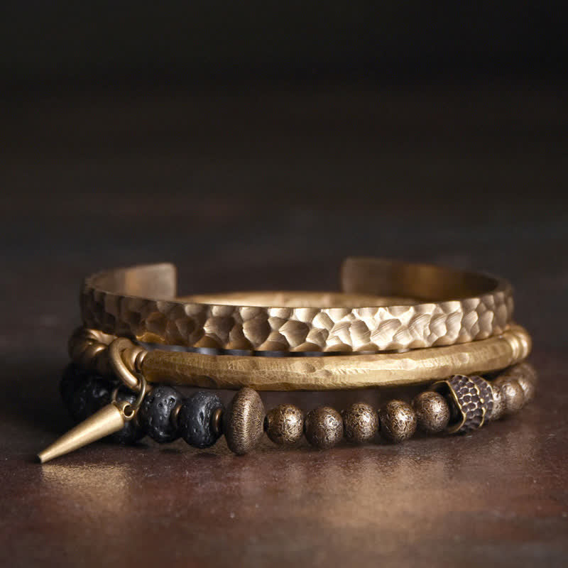 Nimara Ritual Lava Rock Stone Copper Balance Cuff Bracelet Bangle