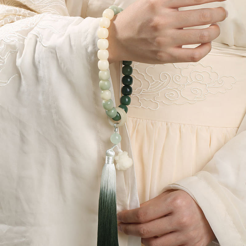Nimara Ritual Natural Gradient Bodhi Seed Fortune Money Bag Lotus Wisdom Tassel Wrist Mala