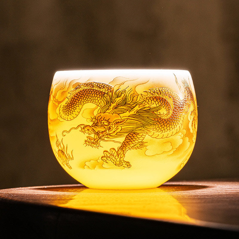 Nimara Ritual Dragon Phoenix Auspicious Clouds Ceramic Teacup Kung Fu Tea Cup With Gift Box