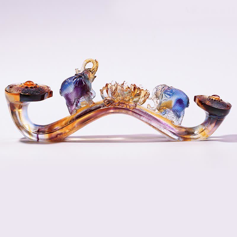 Nimara Ritual Handmade Liuli Crystal Ruyi Elephant Art Piece Home Decoration With Crystal Base
