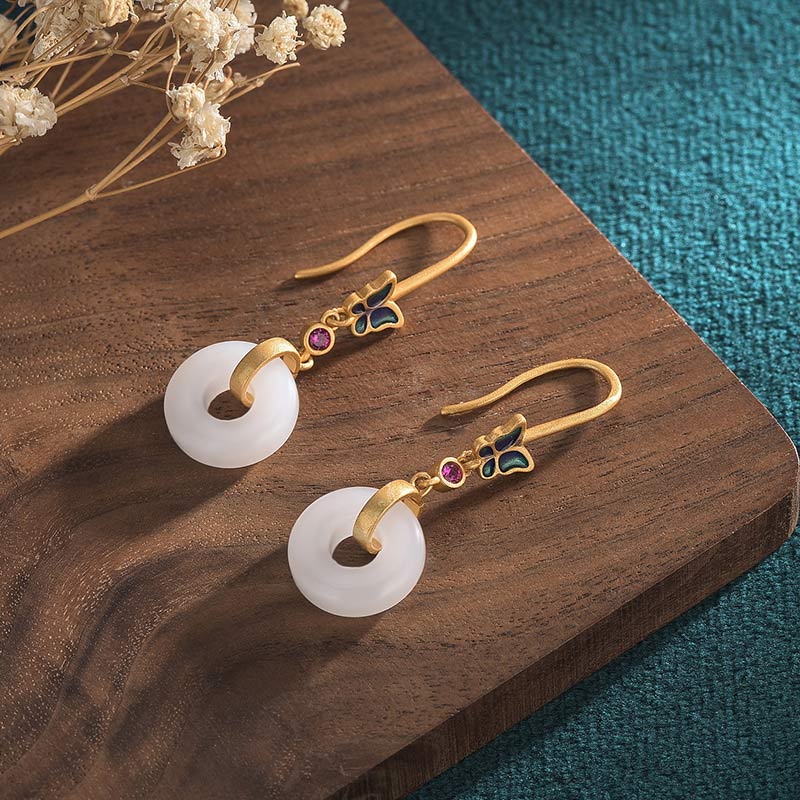 Nimara Ritual FengShui White Jade Butterfly Fortune Earrings
