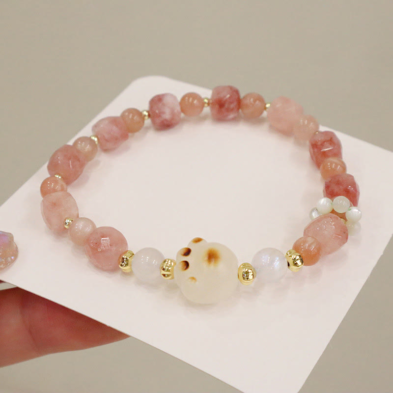 Nimara Ritual Green Agate Sun Stone Cat's Eye Bodhi Seed Cat Paw Support Bracelet