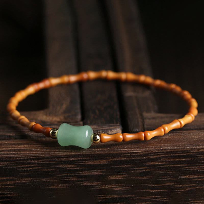 Nimara Ritual Natural Olive Pit Green Aventurine Bamboo Pattern Luck Bracelet