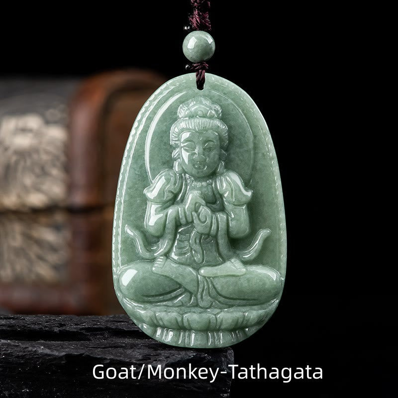 Nimara Ritual Chinese Zodiac Natal Buddha Natural Jade Wealth Prosperity Necklace Pendant