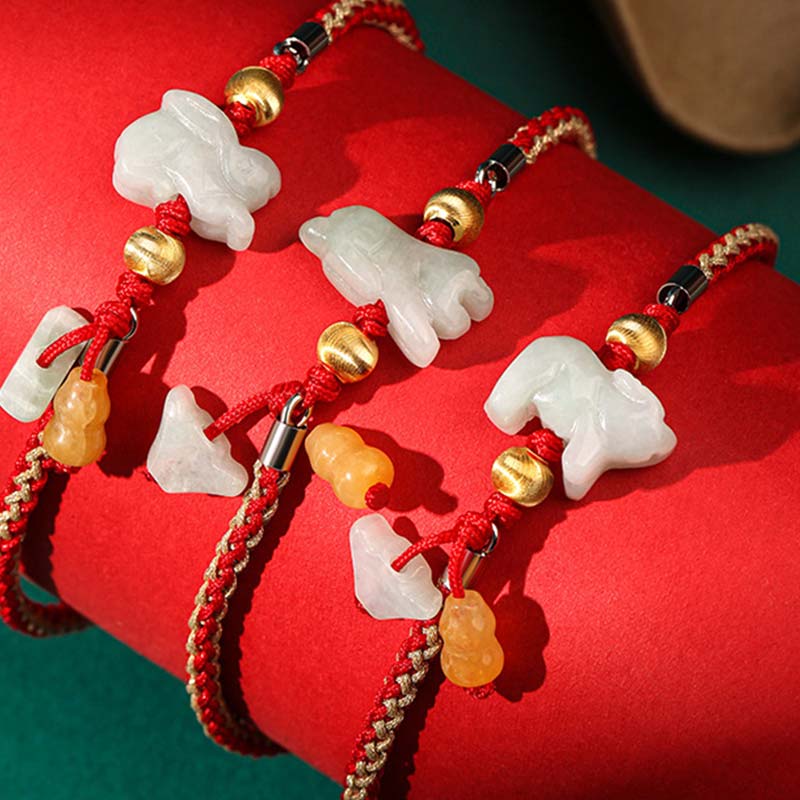 Nimara Ritual Chinese Zodiac Jade Prosperity Red String Bracelet Anklet