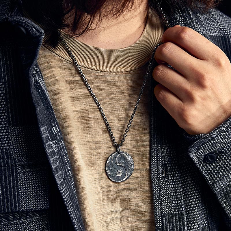Nimara Ritual 990 Sterling Silver Yin Yang Hammer Texture Harmony Necklace Pendant