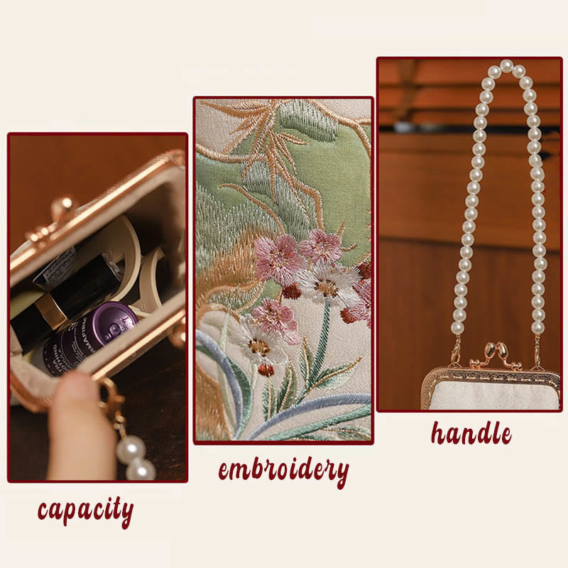 Nimara Ritual Mountain Stone Orchid Pattern Pearl Chain Crossbody Bag Handbag