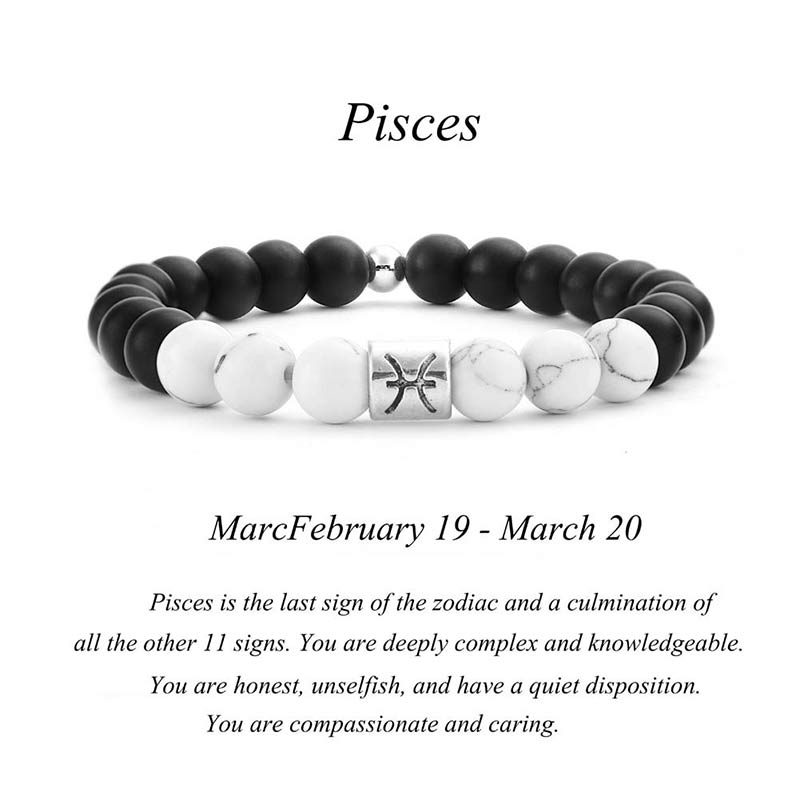 Nimara Ritual 12 Constellations of the Zodiac Natural Frosted Stone White Turquoise Bead Fortune Bracelet