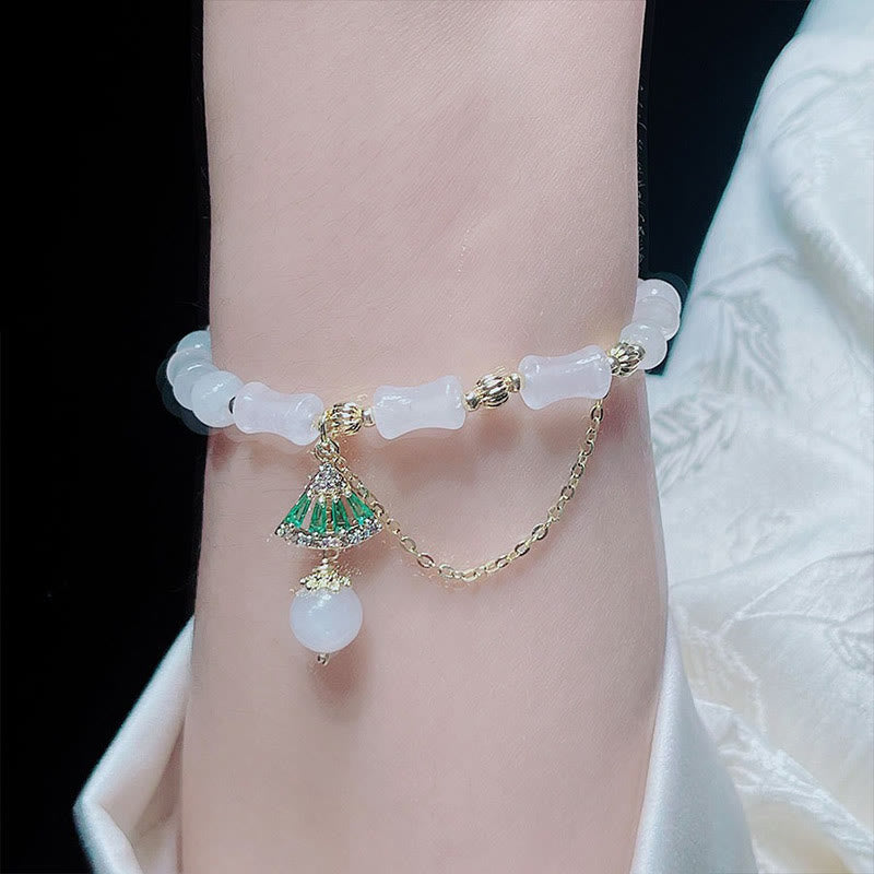 Nimara Ritual Tianshan White Jade Bamboo Pattern Luck Blessing Bracelet