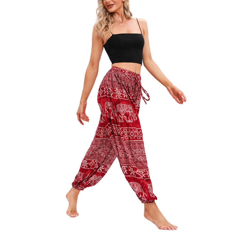 Nimara Ritual Elephant Geometry Pattern Casual Loose Harem Trousers Women's Yoga Pants