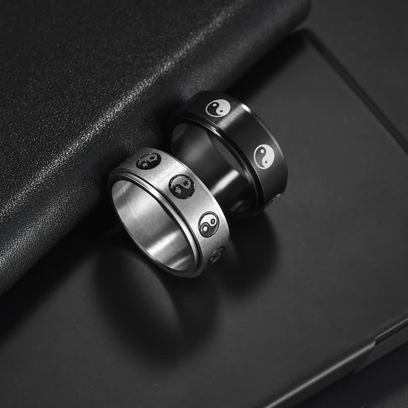 Nimara Ritual Yin Yang Titanium Steel Balance Rotatable Ring