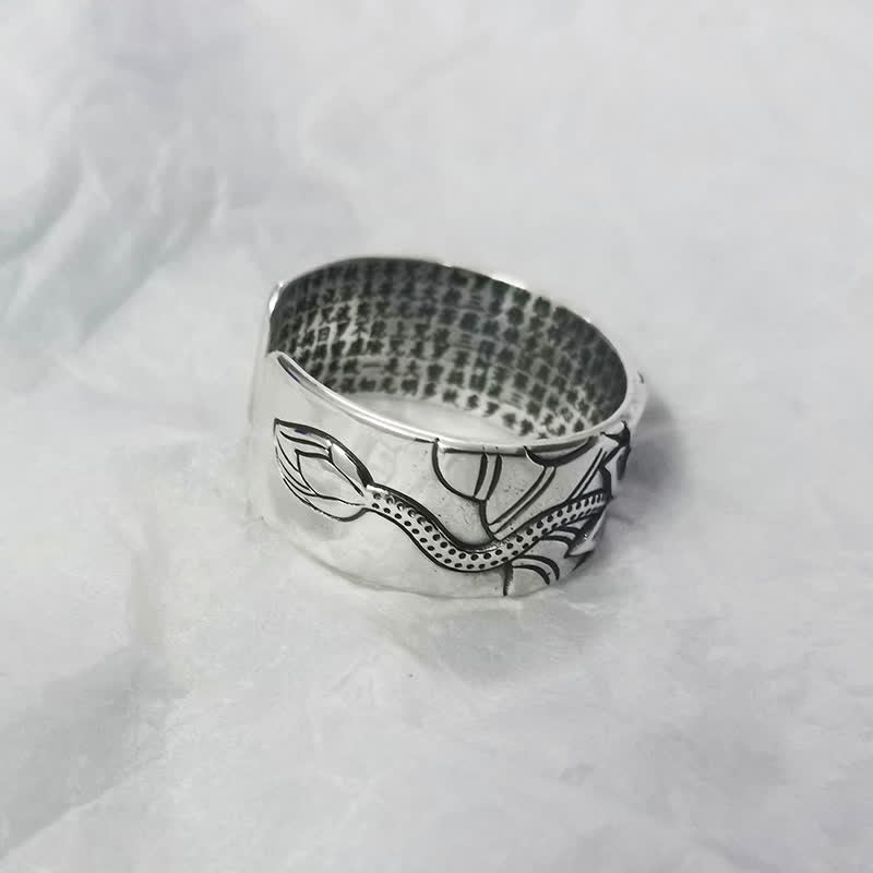 Nimara Ritual 999 Sterling Silver Lotus Symbol Heart Sutra Protection Ring