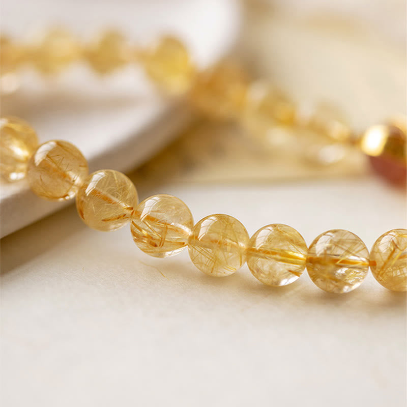Nimara Ritual Golden Rutilated Quartz Strawberry Quartz Star Protection Bracelet