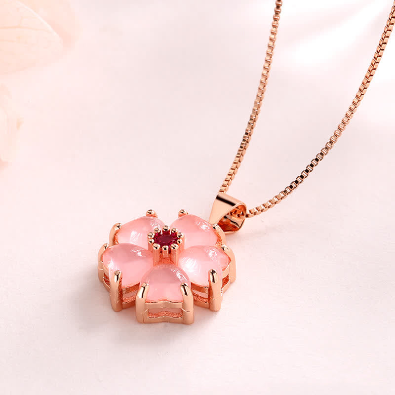 Nimara Ritual Pink Crystal Love Heart Flower Soothing Necklace Pendant